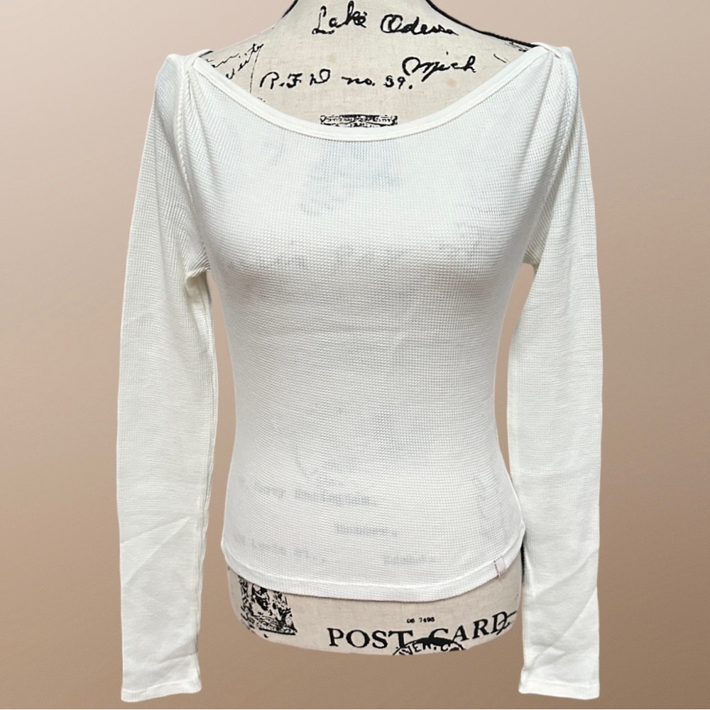 BDG Urban Outfitters Waffle Knit Ivory Long Sleeve Boatneck Top Size XS